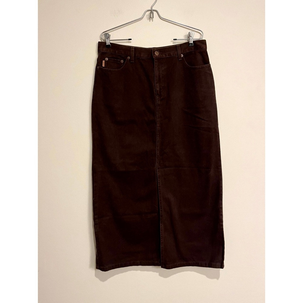 VTG Eddie Bauer Denim Maxi Skirt Brown Cotton Womens 12